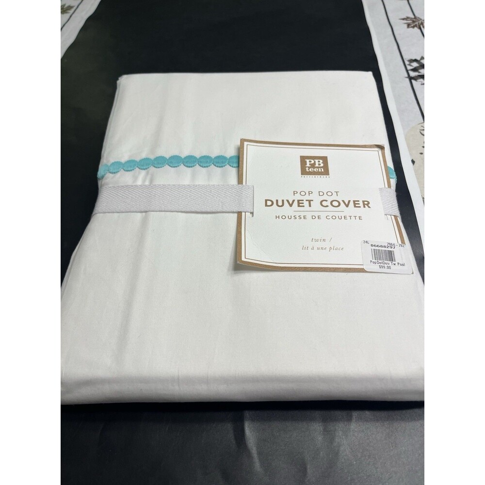 Pottery Barn Teen White w Blue Pool Pop Dot Duvet Cover Twin